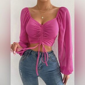 Drawstring Sweetheart Neck Cropped Top